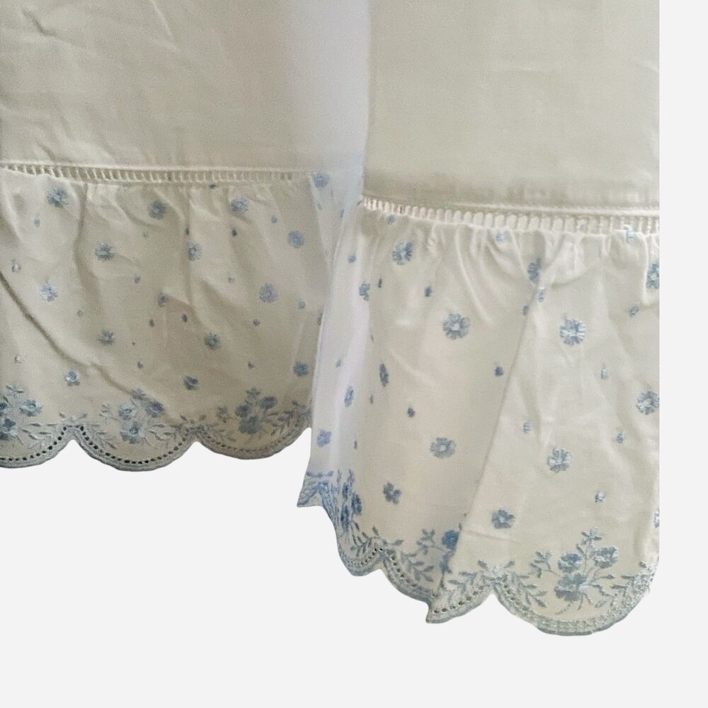 Eileen West Long Nightgown XL Cotton Sleeveless Blue Embroidered Scalloped - Picture 4 of 8